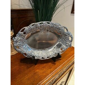 Arthur‎ Court 1990 Vintage Grape Vine Aluminum Oval Serving Tray Platter Silver